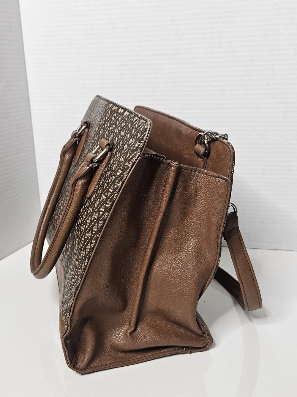 Nine West Brown Patterned Satchel Handbag